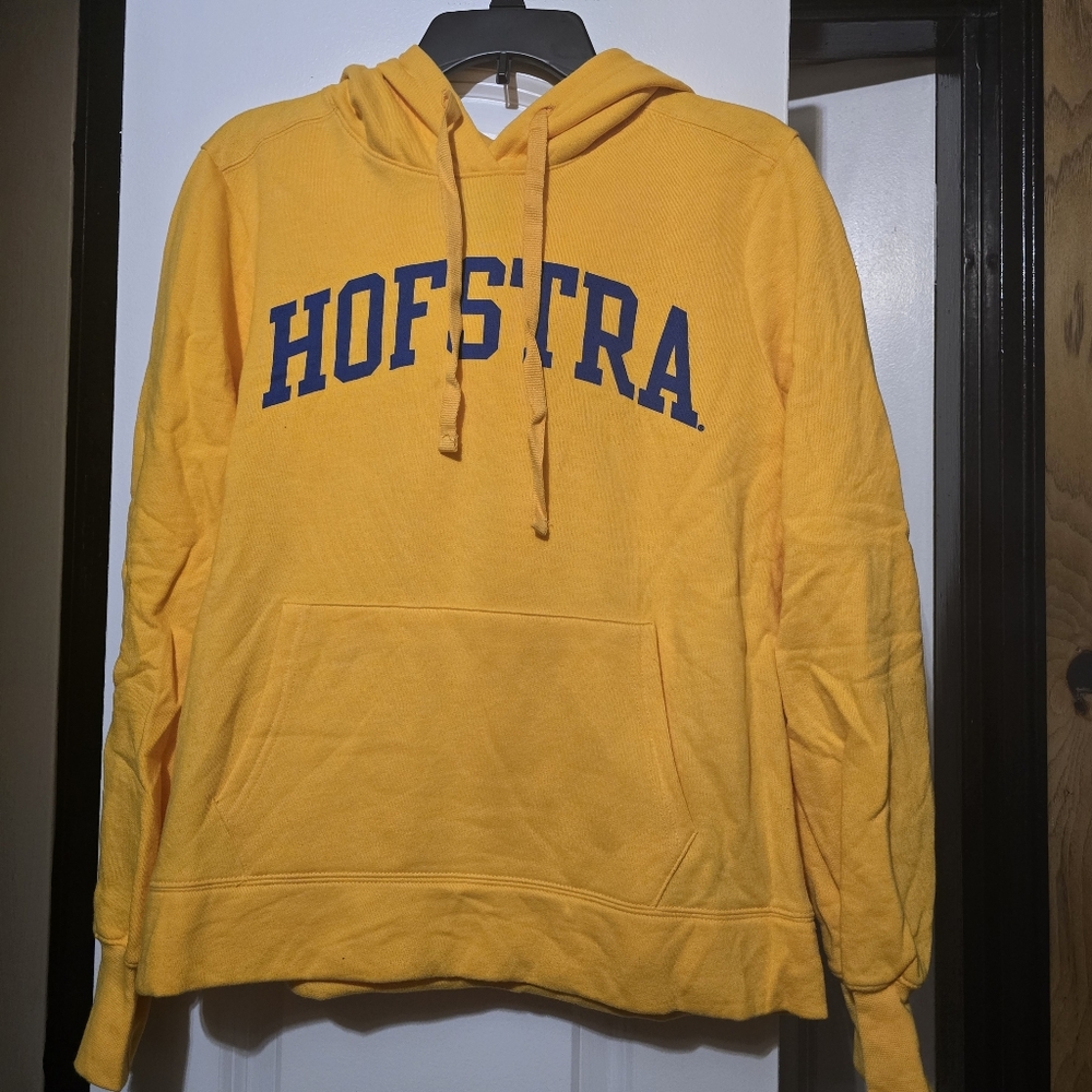 REDSHIRT Men's Yellow Hoodie W 'HOFSTRA' Printed On The Chest - Size Medium